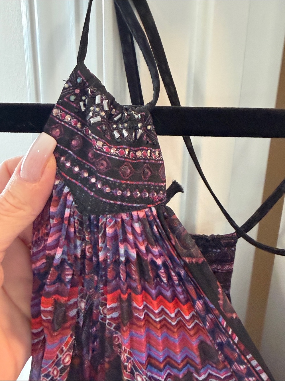 CAMILLA Plum Black Printed Pleated Maxi Dress Halter V-Neck M/L - Picture 7 of 8